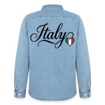 Italy Love Script Heart - Men’s Organic Denim Shirt by Stanley/Stella - light wash - Back - AI Model Male 185 light (185cm)