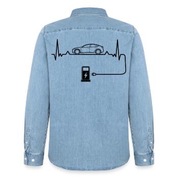 Amour des voitures électriques avec battement de cœur Voitures électriques - Chemise en denim homme bio Stanley/Stella - bleu clair délavé - Dos - AI Model Male 185 light (185cm)