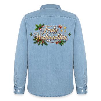 Frohe Weihnachten - Goldener Schriftzug - Männer Jeanshemd Organic von Stanley/Stella - verwaschenes Hellblau - Hinten - AI Model Male 185 light (185cm)
