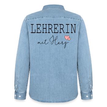 Lehrerin mit Herz - Männer Jeanshemd Organic von Stanley/Stella - verwaschenes Hellblau - Hinten - AI Model Male 185 light (185cm)