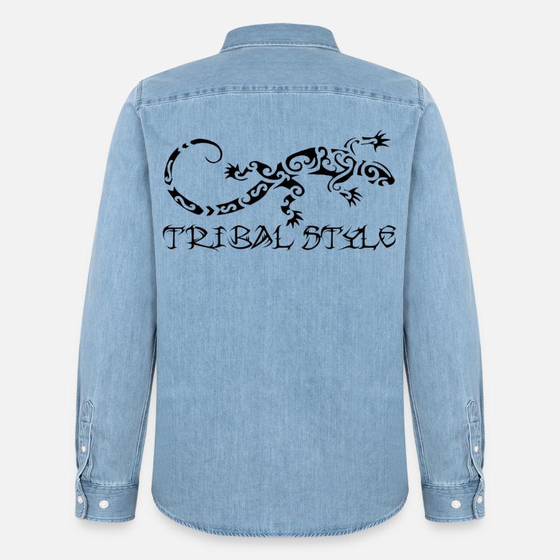Polynesische schwarze Eidechse - Männer Jeanshemd Organic von Stanley/Stella - verwaschenes Hellblau
