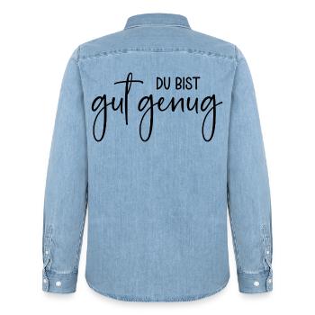 Du bist gut genug - Männer Jeanshemd Organic von Stanley/Stella - verwaschenes Hellblau - Hinten - AI Model Male 185 light (185cm)