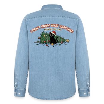 Weihnachtskatze Baum umgeworfen Lustiger Spruch - Männer Jeanshemd Organic von Stanley/Stella - verwaschenes Hellblau - Hinten - AI Model Male 185 light (185cm)