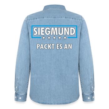 SIEGMUND - Männer Jeanshemd Organic von Stanley/Stella - verwaschenes Hellblau - Hinten - AI Model Male 185 light (185cm)