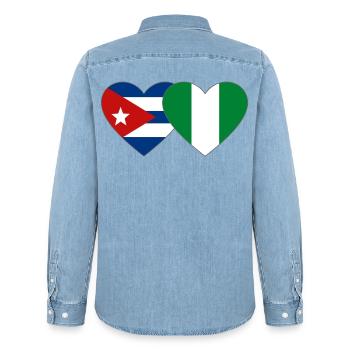 Cuba Nigeria Flag Heart Flag - Men’s Organic Denim Shirt by Stanley/Stella - light wash - Back - AI Model Male 185 light (185cm)