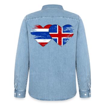 Thailand Island Flagge Herzform used - Männer Jeanshemd Organic von Stanley/Stella - verwaschenes Hellblau - Hinten - AI Model Male 185 light (185cm)