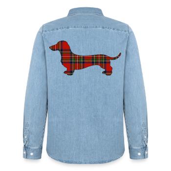 Tartan-Wursthund | Pyrenäenlinien-Labor - Männer Jeanshemd Organic von Stanley/Stella - verwaschenes Hellblau - Hinten - AI Model Male 185 light (185cm)