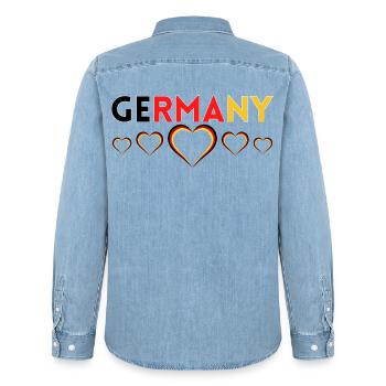 Germany German Football Soccer Ball Travel Retro - Chemise en denim homme bio Stanley/Stella - bleu clair délavé - Dos - AI Model Male 185 light (185cm)