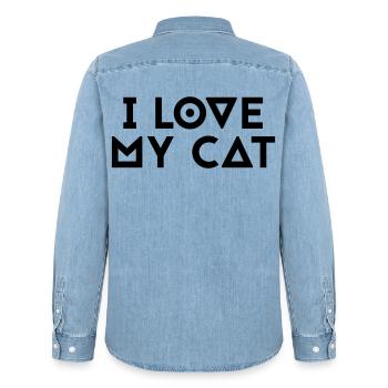 J’aime mon chat - Chemise en denim homme bio Stanley/Stella - bleu clair délavé - Dos - AI Model Male 185 light (185cm)