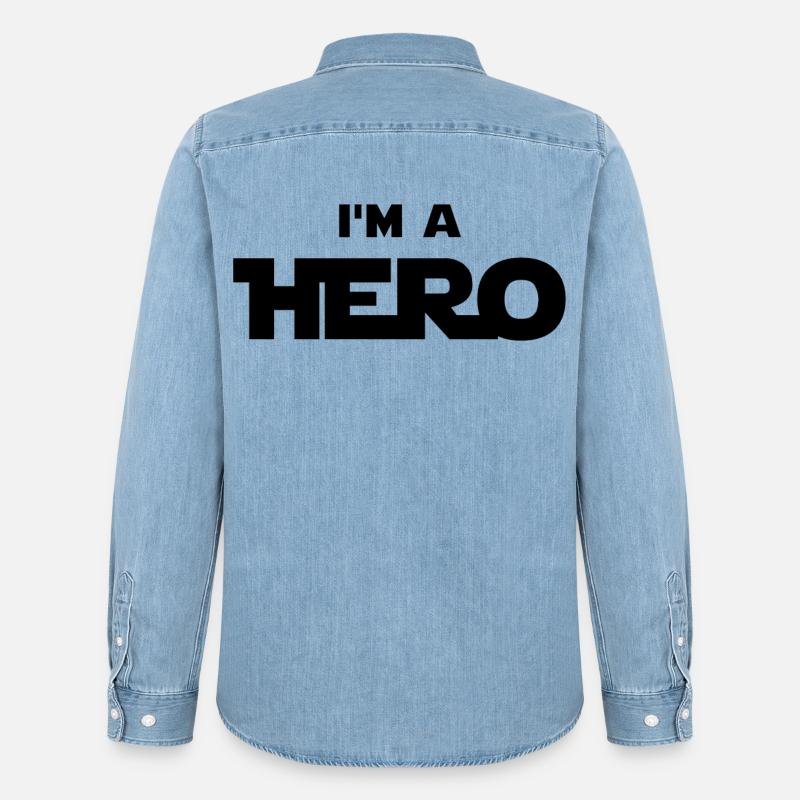 Ich bin ein Held (schwarz) - Männer Jeanshemd Organic von Stanley/Stella - verwaschenes Hellblau