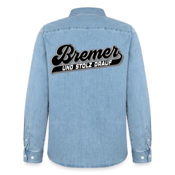 Bremer und Stolz drauf | Farben änderbar - Männer Jeanshemd Organic von Stanley/Stella - verwaschenes Hellblau - Hinten - AI Model Male 185 light (185cm)