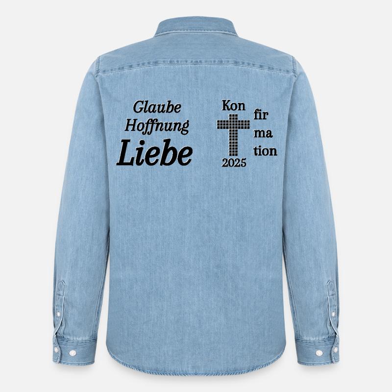Konfirmation 2025 Glaube Hoffnung Liebe Bibel - Männer Jeanshemd Organic von Stanley/Stella - verwaschenes Hellblau