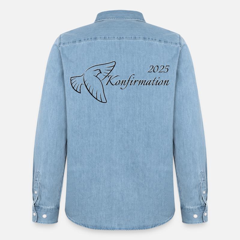 Konfirmation 2025 fliegende Taube Heiliger Geist - Männer Jeanshemd Organic von Stanley/Stella - verwaschenes Hellblau