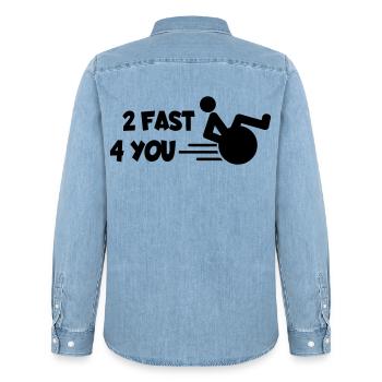 Ich bin zu schnell für dich in meinem Rollstuhl # - Männer Jeanshemd Organic von Stanley/Stella - verwaschenes Hellblau - Hinten - AI Model Male 185 light (185cm)