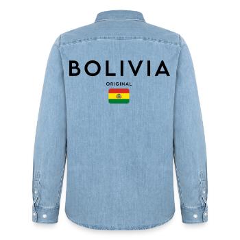 Bolivian pride, minimalist sleek design - Men’s Organic Denim Shirt by Stanley/Stella - light wash - Back - AI Model Male 185 light (185cm)