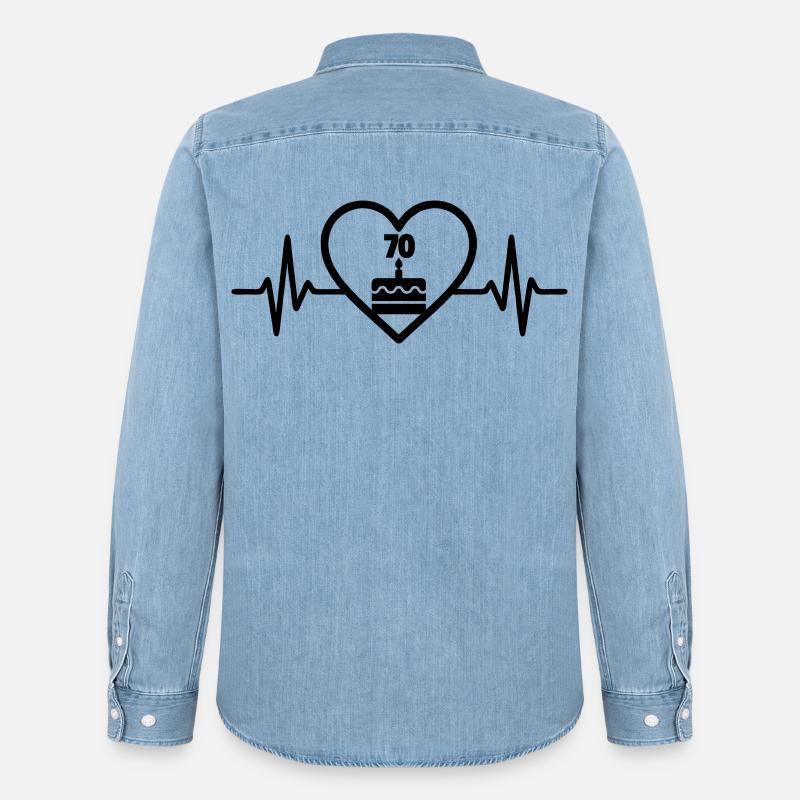 Cuore Compleanno 70 Anni Torta - Camicia in denim uomo bio di Stanley/Stella - azzurro chiaro slavato