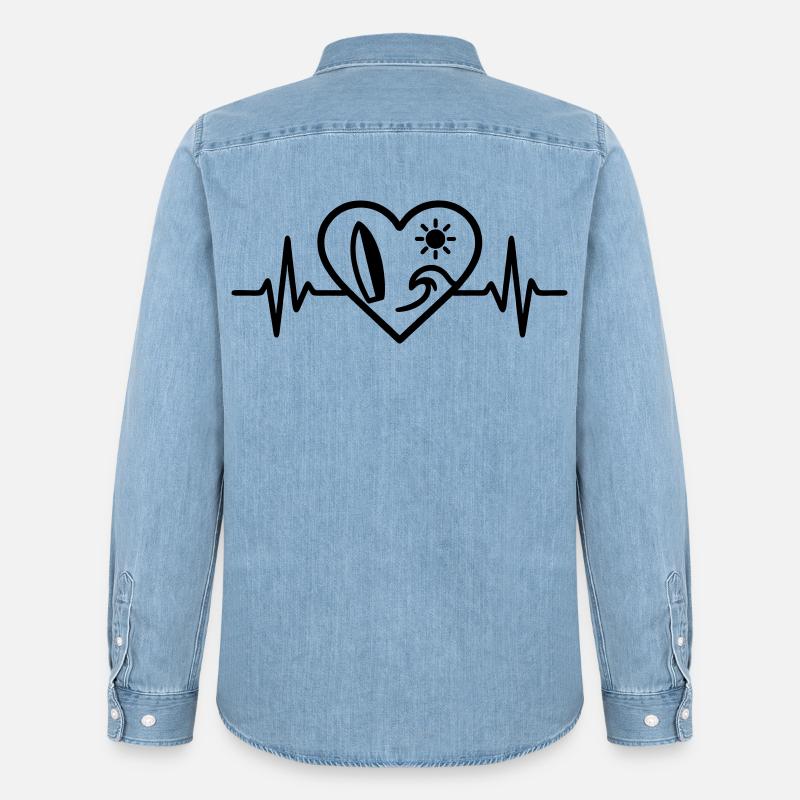 Surf Herz Welle Brett Sonne - Männer Jeanshemd Organic von Stanley/Stella - verwaschenes Hellblau