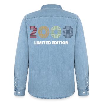 2008 Vintage Retro Birthday Gift - Men’s Organic Denim Shirt by Stanley/Stella - light wash - Back - AI Model Male 185 light (185cm)