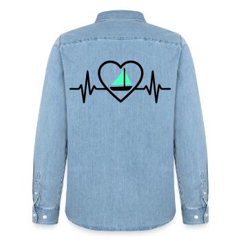 Heart Sailing – Passion Boat - Men’s Organic Denim Shirt by Stanley/Stella - light wash - Back - AI Model Male 185 light (185cm)