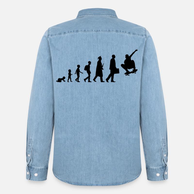 Skateboarder Evolution - Männer Jeanshemd Organic von Stanley/Stella - verwaschenes Hellblau