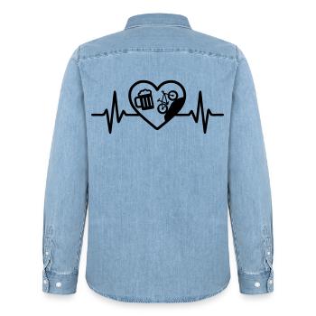 Heart Beer Mountain Bike Humor - Men’s Organic Denim Shirt by Stanley/Stella - light wash - Back - AI Model Male 185 light (185cm)