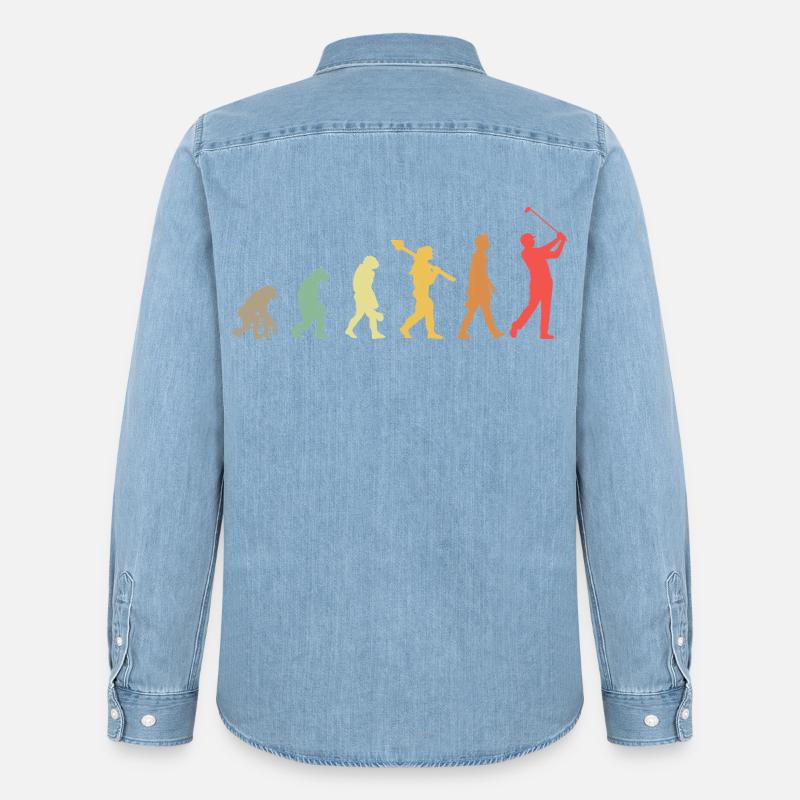 Golf Golfer Golfplatz Golfspieler Evolution - Männer Jeanshemd Organic von Stanley/Stella - verwaschenes Hellblau