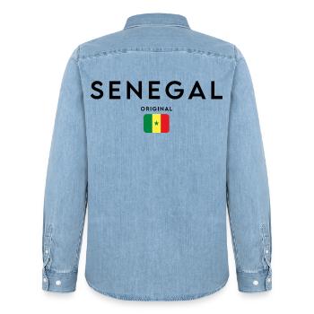 Fierté sénégalaise, design minimaliste et élégant - Chemise en denim homme bio Stanley/Stella - bleu clair délavé - Dos - AI Model Male 185 light (185cm)