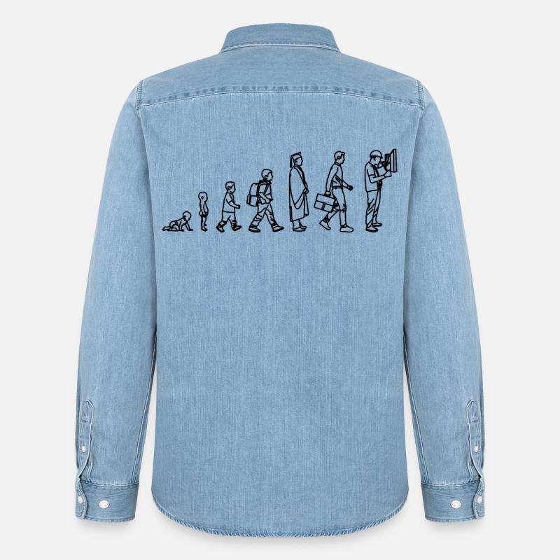 Elektriker Evolution - Männer Jeanshemd Organic von Stanley/Stella - verwaschenes Hellblau