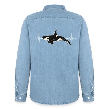Orca Herzschlag EKG Schwertwal Meerestier Wal - Männer Jeanshemd Organic von Stanley/Stella - verwaschenes Hellblau - Hinten - AI Model Male 185 light (185cm)
