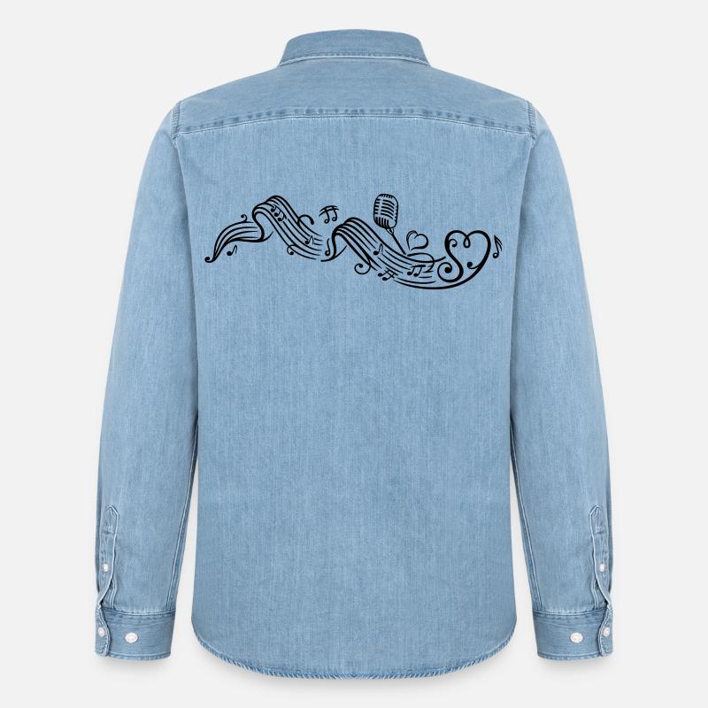Notenblatt mit microphon, music, notes, clef - Männer Jeanshemd Organic von Stanley/Stella - verwaschenes Hellblau