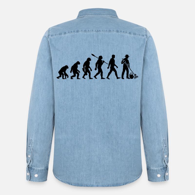 Evolution - Gärtner - Garten - Gartenarbeit - Männer Jeanshemd Organic von Stanley/Stella - verwaschenes Hellblau