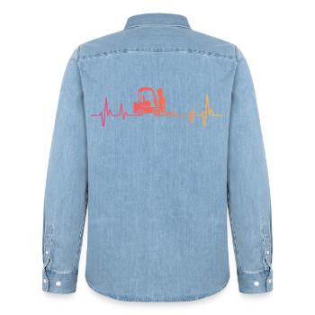 Sunset Heartbeat Forklift - Men’s Organic Denim Shirt by Stanley/Stella - light wash - Back - AI Model Male 185 light (185cm)