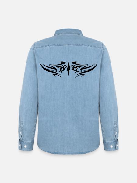 Large jagged Tribal Tattoo ornament. - Men’s Organic Denim Shirt by Stanley/Stella - light wash