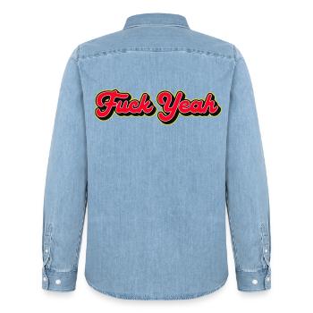 Verdammt ja, 3D Red Script - Männer Jeanshemd Organic von Stanley/Stella - verwaschenes Hellblau - Hinten - AI Model Male 185 light (185cm)