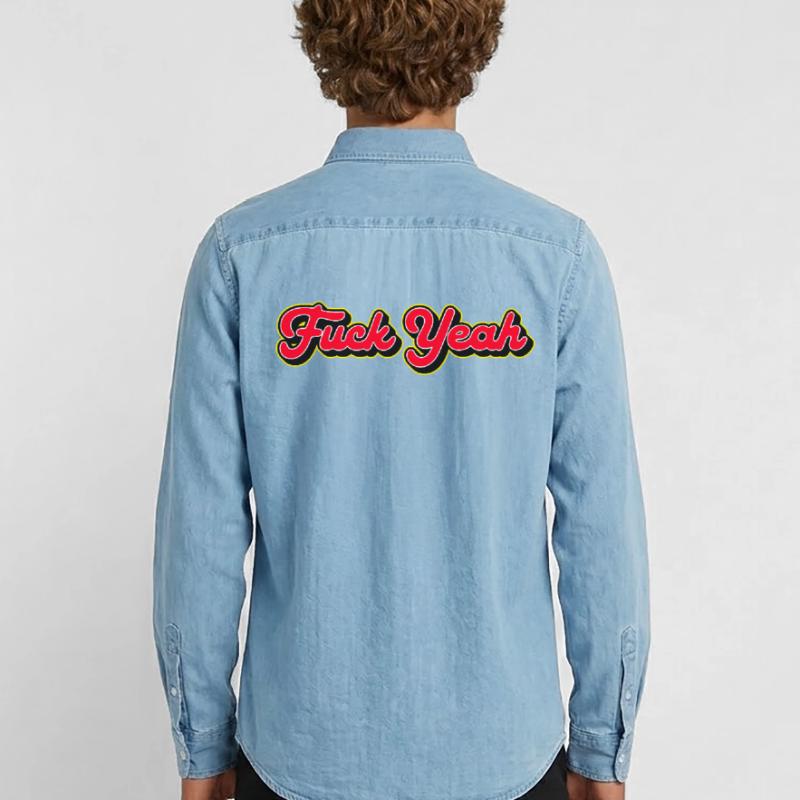 Fuck Yeah 3D Red Script Men’s Organic Denim Shirt by Stanley/Stella