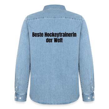 Beste Hockeytrainerin der Welt Hockey Geschenk - Männer Jeanshemd Organic von Stanley/Stella - verwaschenes Hellblau - Hinten - AI Model Male 185 light (185cm)