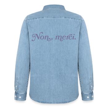 Non, merci – French Minimalism - Men’s Organic Denim Shirt by Stanley/Stella - light wash - Back - AI Model Male 185 light (185cm)