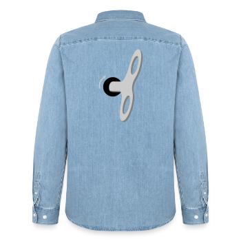 L'Humain est une machine - Chemise en denim homme bio Stanley/Stella - bleu clair délavé - Dos - AI Model Male 185 light (185cm)