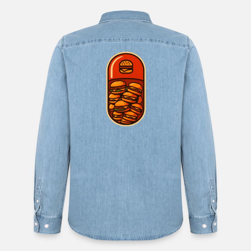 Lustiges Hamburger Stack Lover Design - Männer Jeanshemd Organic von Stanley/Stella - verwaschenes Hellblau