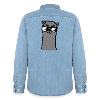 Lama Cool Sunglasses Alpaca Smug Guy - Men’s Organic Denim Shirt by Stanley/Stella - light wash - Back - AI Model Male 185 light (185cm)