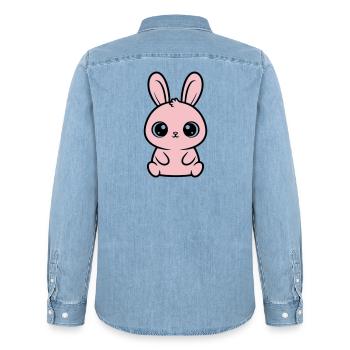 Kawaii Bunny Grands Yeux Roses Mignons - Chemise en denim homme bio Stanley/Stella - bleu clair délavé - Dos - AI Model Male 185 light (185cm)