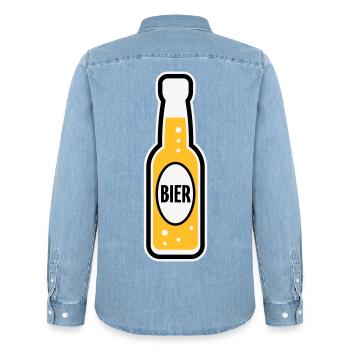 Bierflasche (Bier / Bierchen / POS 3C) - Männer Jeanshemd Organic von Stanley/Stella - verwaschenes Hellblau - Hinten - AI Model Male 185 light (185cm)