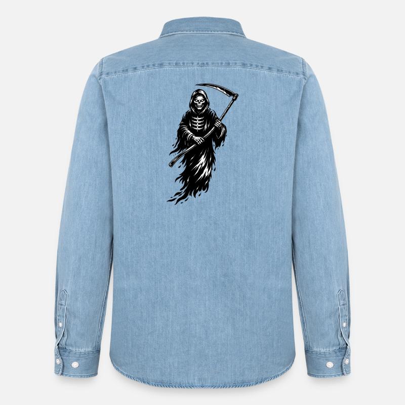 Düsterer Sensenmann Skull im Dark Style  - Männer Jeanshemd Organic von Stanley/Stella - verwaschenes Hellblau
