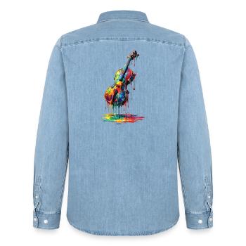Violin with dripping paint - Men’s Organic Denim Shirt by Stanley/Stella - light wash - Back - AI Model Male 185 light (185cm)