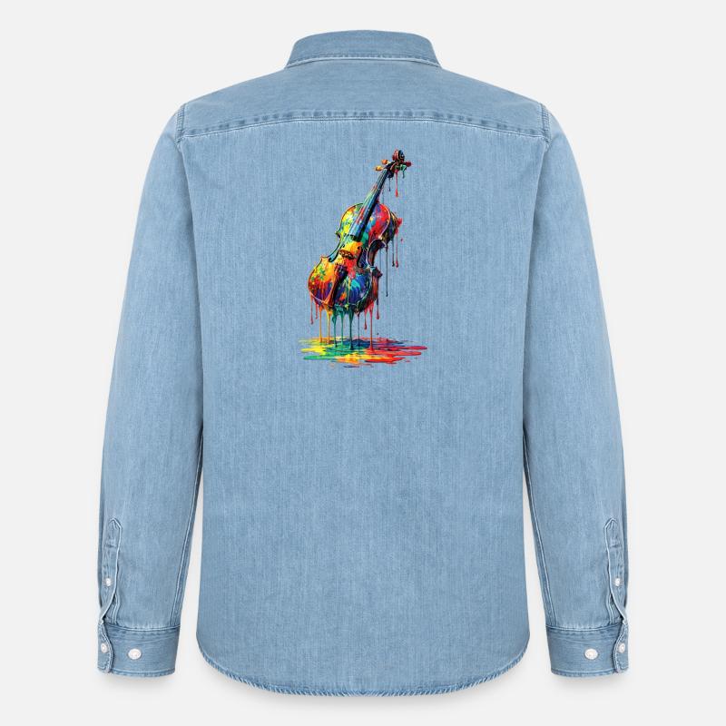 Violin with dripping paint - Men’s Organic Denim Shirt by Stanley/Stella - light wash