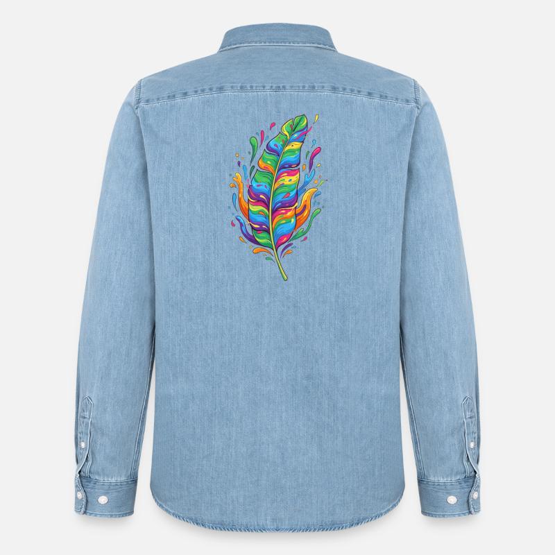 Regenbogenfeder Farbexplosion - Männer Jeanshemd Organic von Stanley/Stella - verwaschenes Hellblau