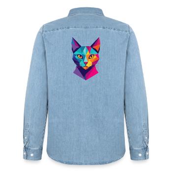 Katze Polygon Geometrie - Männer Jeanshemd Organic von Stanley/Stella - verwaschenes Hellblau - Hinten - AI Model Male 185 light (185cm)