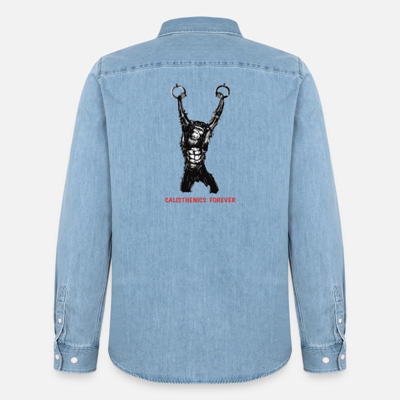 Calisthenics Evolution - Gymnastikringe - Männer Jeanshemd Organic von Stanley/Stella - verwaschenes Hellblau