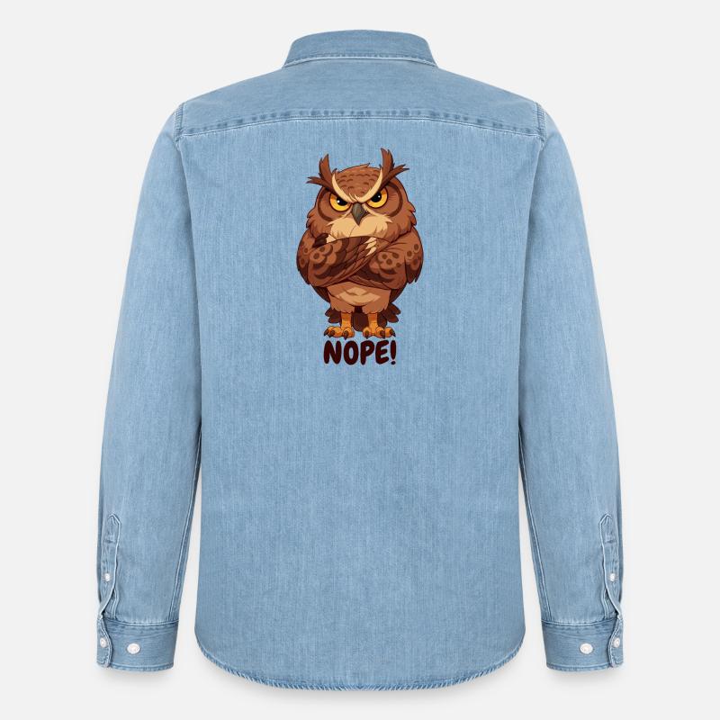 Nope! Grimmige Eule mit Attitüde - Männer Jeanshemd Organic von Stanley/Stella - verwaschenes Hellblau