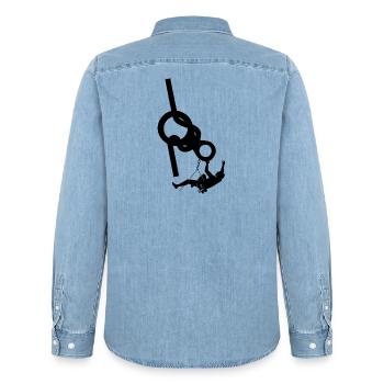 klettern bouldern felsklettern berge Bergsport - Männer Jeanshemd Organic von Stanley/Stella - verwaschenes Hellblau - Hinten - AI Model Male 185 light (185cm)